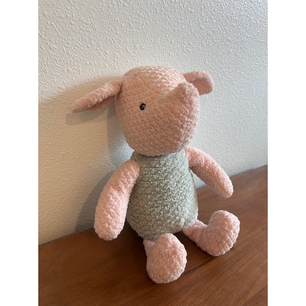 Vintage Disney Store Winnie the Pooh Piglet Plush Textured Pink Green Toy - Picture 2 of 5